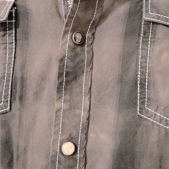 Age of Wisdom Men’s Pearl Snap Button Down Shirt Black Grey Size Large - Picture 4 of 8